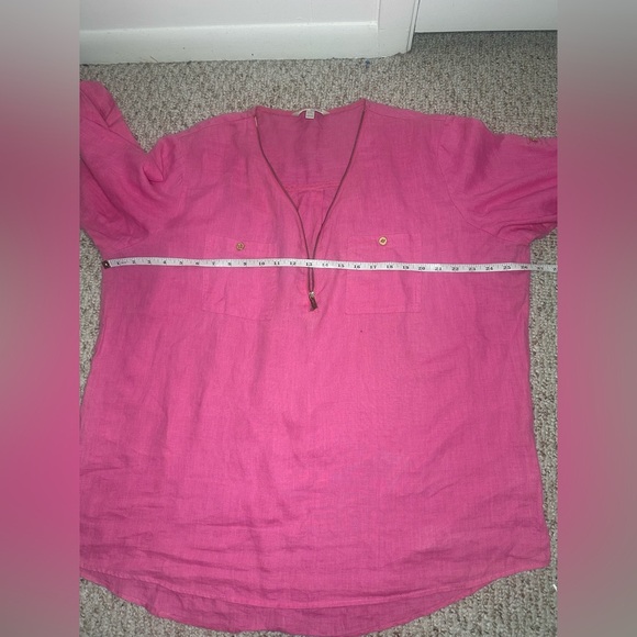 Ellen Tracy Linen Zip Front Roll Tab Sleeve Tunic Shirt Peony Pink Size XXL - Picture 8 of 8